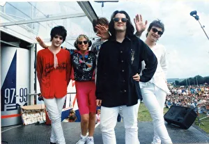 The Manic Street Preachers pictured at the Radio One roadshow with DJ Jakki Brambles - L