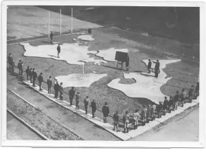 Bygones Prints: Map of the world, laid out in concrete in the grounds of Audley Park school