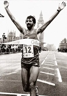 Finishing Line Prints: Marathon 1983 winner Mike Gratton from Canterbury won in 2Hrs 9mins 43 secs