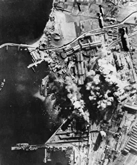 Bombings Prints: Marauders of the U.s Air Force blasting the Italian port of Piombino on the the Ligurian