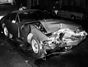 Racing Collection: Marc Bolan Ferrari crashed by wife June Feld 1973