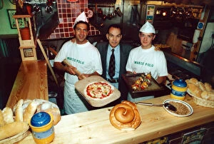Images Dated 14th October 1997: Marco Polo Italian Restaurant owner Matteo (centre) with staff Pino (left