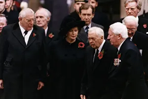 Margaret Thatcher with 3 other ex-premiers on Remembrance Sunday paying respects