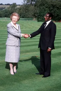 Margaret Thatcher British Prime Minister - Oct 1988 with President Robert Mugabe