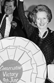 Election Prints: Margaret Thatcher and Cecil Parkinson celebrating Conservative election victory - June