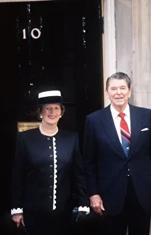 10 Downing Street Prints: Margaret Thatcher Conservative British Prime Minister with Ronald Regan outside No 10