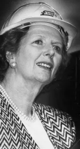 01528 Prints: Margaret Thatcher at construction site wearing hard hat - June 1987