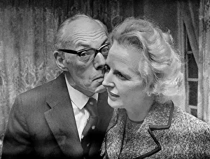 Margaret Thatcher with Denis Thatcher who kisses her on the cheek - February 1975