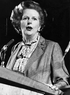Images Dated 1st February 1983: Margaret Thatcher giving speech to Instute of Directors meeting at Albert Hall - February