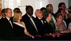 Margaret Thatcher and husband Denis in Hong Kong on board Royal Yacht Britania with