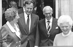 Images Dated 1st June 1989: Margaret Thatcher and husband Denis with President George Bush snr
