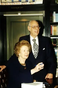 Margaret Thatcher and husband Denis Thatcher June 1995 at the Signing of her new book