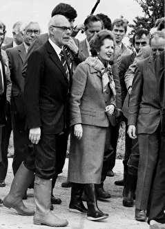 01528 Prints: Margaret Thatcher and husband Denis wearing wellington boots during visit to Padstow