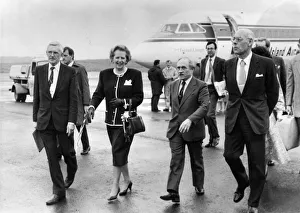 00047 Prints: Margaret Thatcher and husband Dennis arrive at Newcastle Airport meeting Jim Denyer