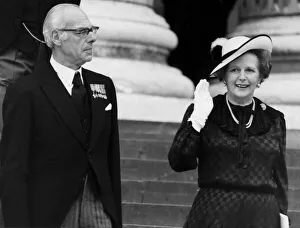 Gloves Prints: Margaret Thatcher and husband Sir Denis leaving Falklands Memorial Service at St Pauls