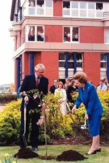 00047 Collection: Margaret Thatcher and John Major planting a tree at the Teesside Development Park circa
