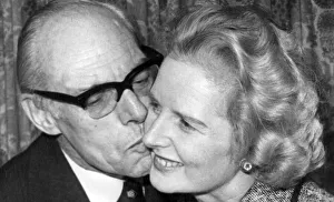 Kiss Prints: Margaret Thatcher being kissed by husband Denis celebrating her election as leader of