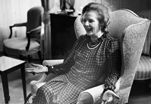 Margaret Thatcher laughing during interview - August 1984