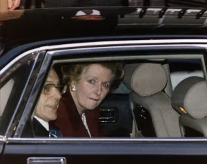 Margaret Thatcher leaving No. 10 Downing Street for the last time as Prime Minister