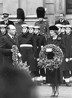 01528 Prints: Margaret Thatcher and Neil Kinnock at Remembrance Day Ceremony at the Cenotaph - November