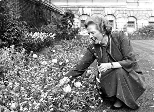 Margaret Thatcher picking flowers in garden - April 1987