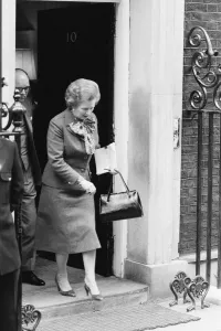 Margaret Thatcher PM pictured outside Downing Street, London, Wednesday 14th April 1982