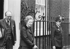 01038 Prints: Margaret Thatcher PM pictured outside Downing Street, London, Thursday 22nd April 1982
