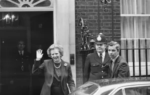 01038 Prints: Margaret Thatcher PM pictured outside Downing Street, London, Wednesday 7th April 1982