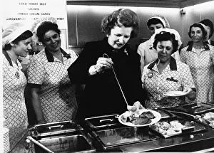 Serving Prints: Margaret Thatcher Prime Minister takes her turn serving behind a staff canteen counter
