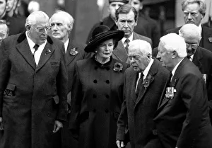 Margaret Thatcher with former Prime Ministers Edward Heath Harold Wilson
