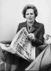 1979 Prints: MARGARET THATCHER READS THE DAILY EXPRESS - 10TH APRIL 1979