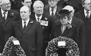 Margaret Thatcher at Remembrance Day Memorial Service with Neil Kinnock