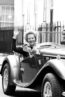 Margaret Thatcher sitting in a Morgan Sportscar - 28 / 04 / 1987