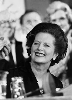 Margaret Thatcher smiling at constituency meeting - May 1983