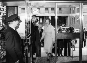 Margaret Thatcher visits the offices of the Newcastle Evening Chronicle and Journal
