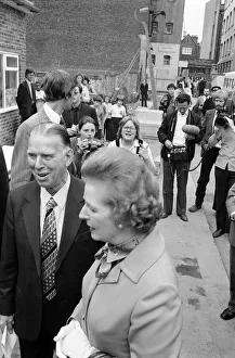 00198 Prints: Margaret Thatcher visits Toynbee Hall in the East End singing with a nun July