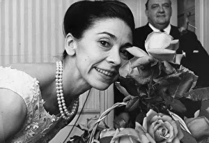 Dressing Room Prints: Margot Fonteyn with bouquet of roses in her dressing room - July 1964 02 / 07 / 1964