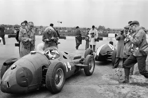 Maria Teresa de Filippis pictured in her Red Maserati 250F before she puts her crash