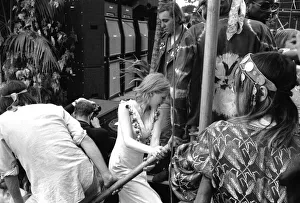 00100 Prints: Marianne Faithfull pictured backstage as the Rolling Stones perform during the pop