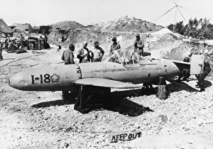 01458 Prints: US Marines examine a Yokosuka MXY7 Mark 11 K-1 OHKA Baka