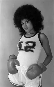 Marion Conteh 1974 sister of boxer John Conteh gloves Afro hair