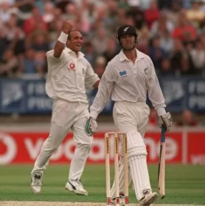 Images Dated 1st July 1999: Mark Butcher celebrates wicket of Astle July 1999 during first day of the first