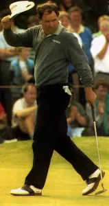 Putter Prints: Mark OMeara Open Golf American Golfer lifting his visor, as he sinks a birdle put at 7th