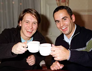 Mark Owen former member of boy band Take That 2nd November 1997 shares a cup of te