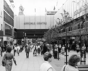 Market Street and the Arndale Centre in Manchester 22nd December 1986