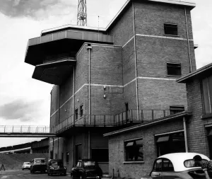 The marshalling yard control tower at Tyne marshalling yard, Lamesley on 21st June 1963