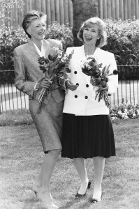Marti Caine Singer Entertainer Comediene shares a joke with Actress Susan Hampshire
