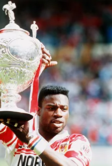 00099 Prints: Martin Offiah, Rugby League, 1992 Pictured holding up the Challenge Cup