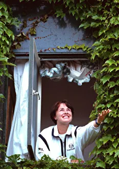 Hand Prints: Martina Hingis Swiss tennis player June 1998 Checks to see if it is raining