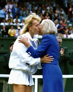 Martina Navratilova receiving kiss from Duchess of Kent after 9th Title in Singles